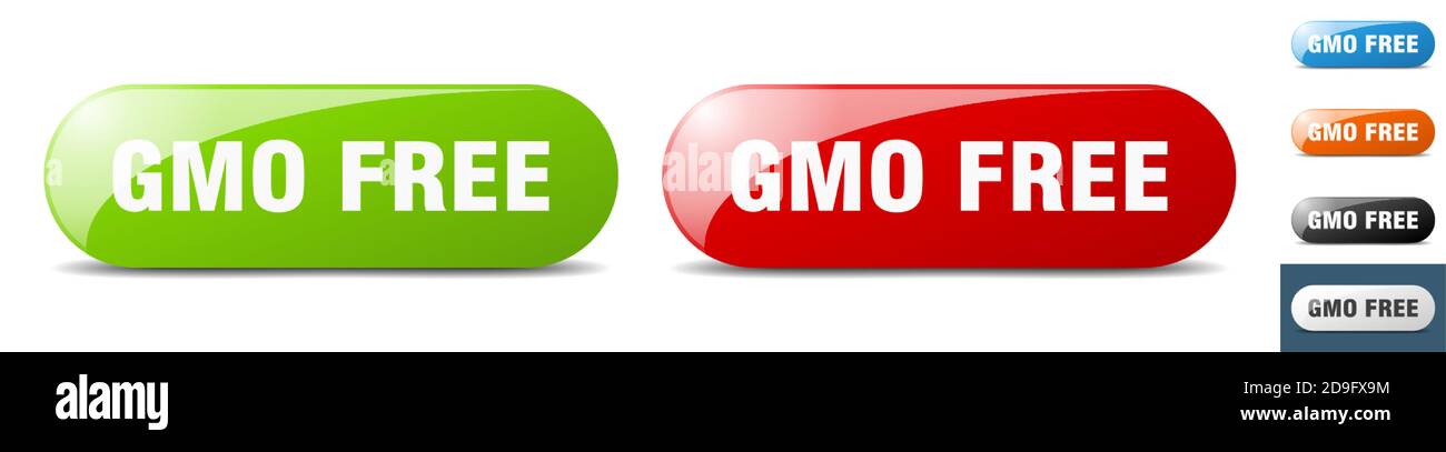 gmo free button. sign. key. push button set Stock Vector