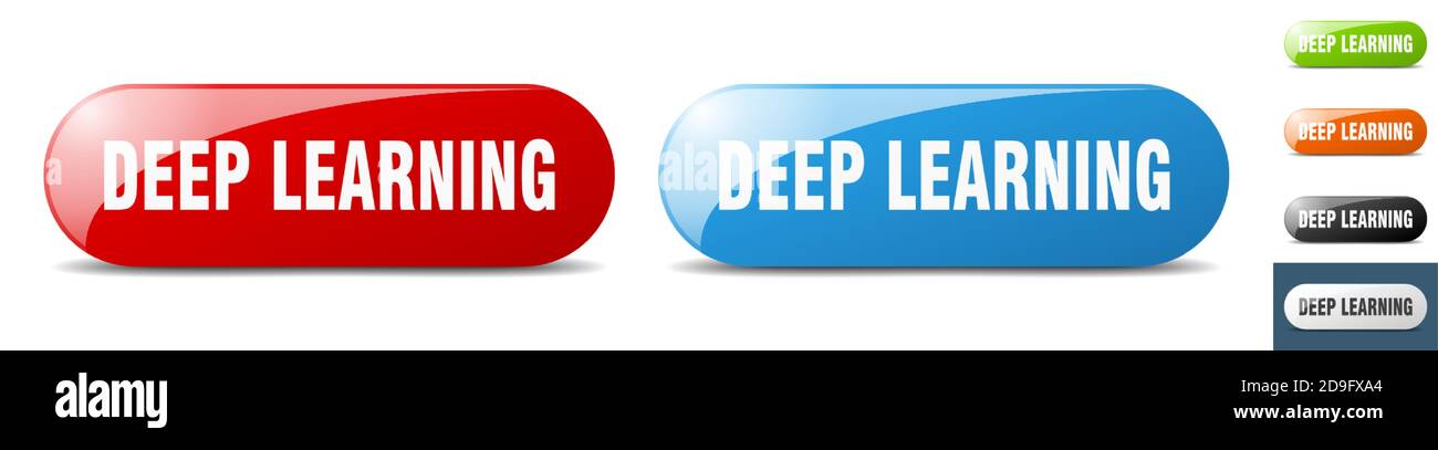 deep learning button. sign. key. push button set Stock Vector