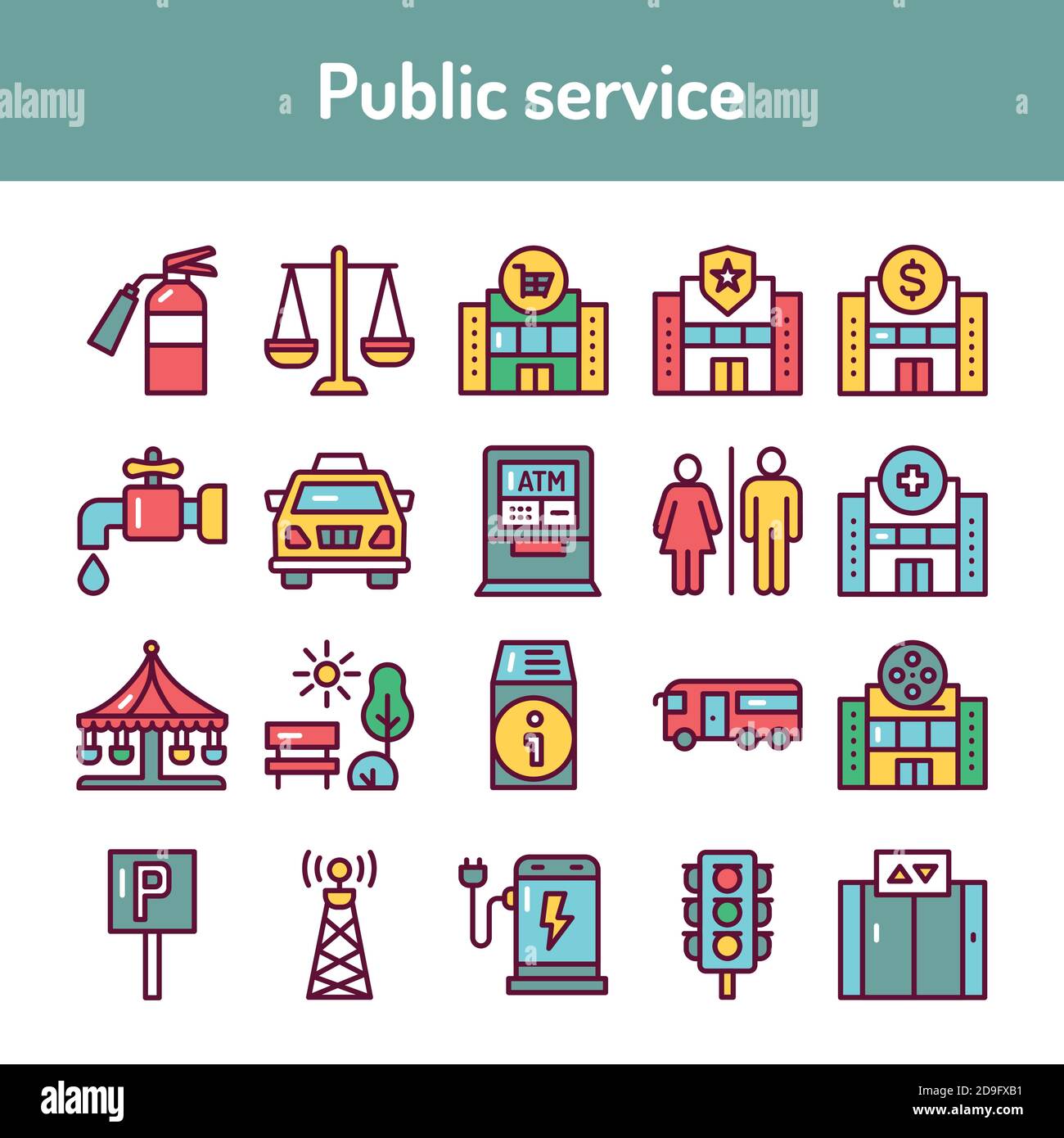 Funeral services color line icons set. Isolated vector element. Stock Vector