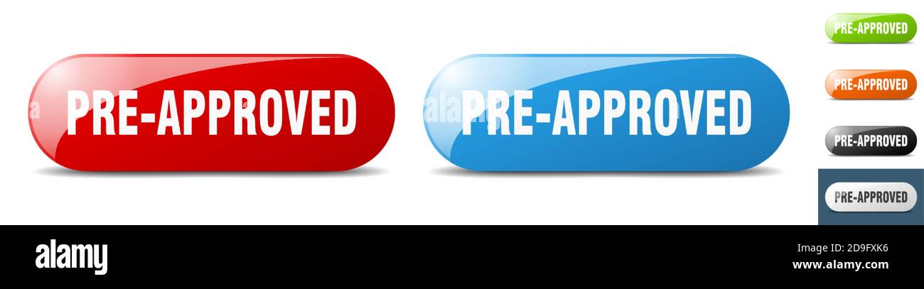 pre-approved button. sign. key. push button set Stock Vector