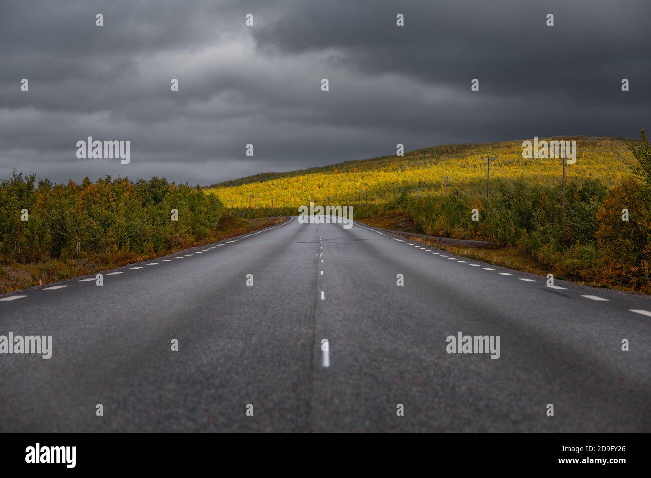 Lapland road in Northern Sweden Stock Photo