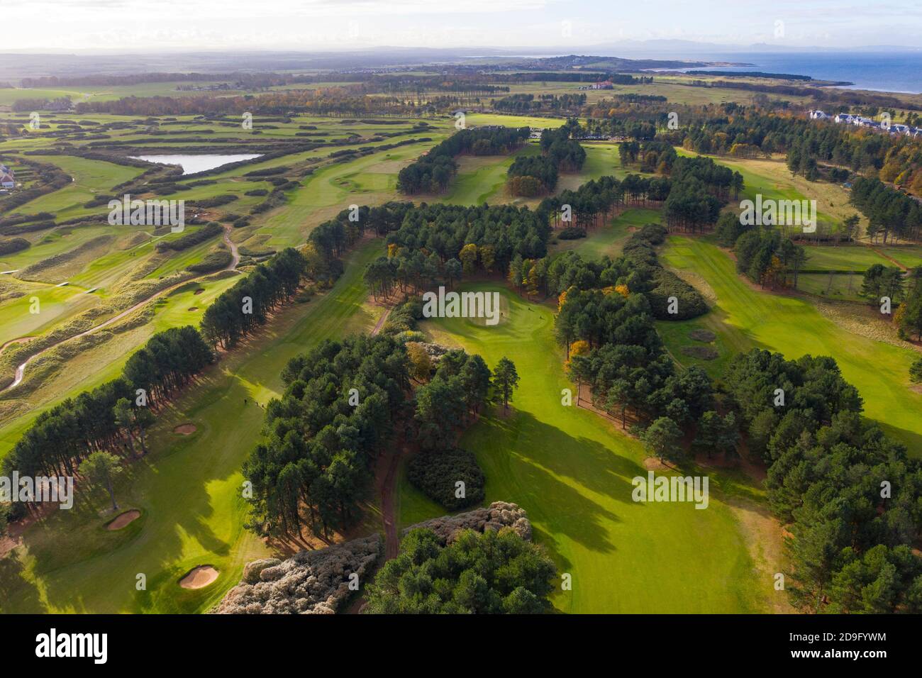 Aerial view of Fidra Links golf course at Archerfield Links golf club