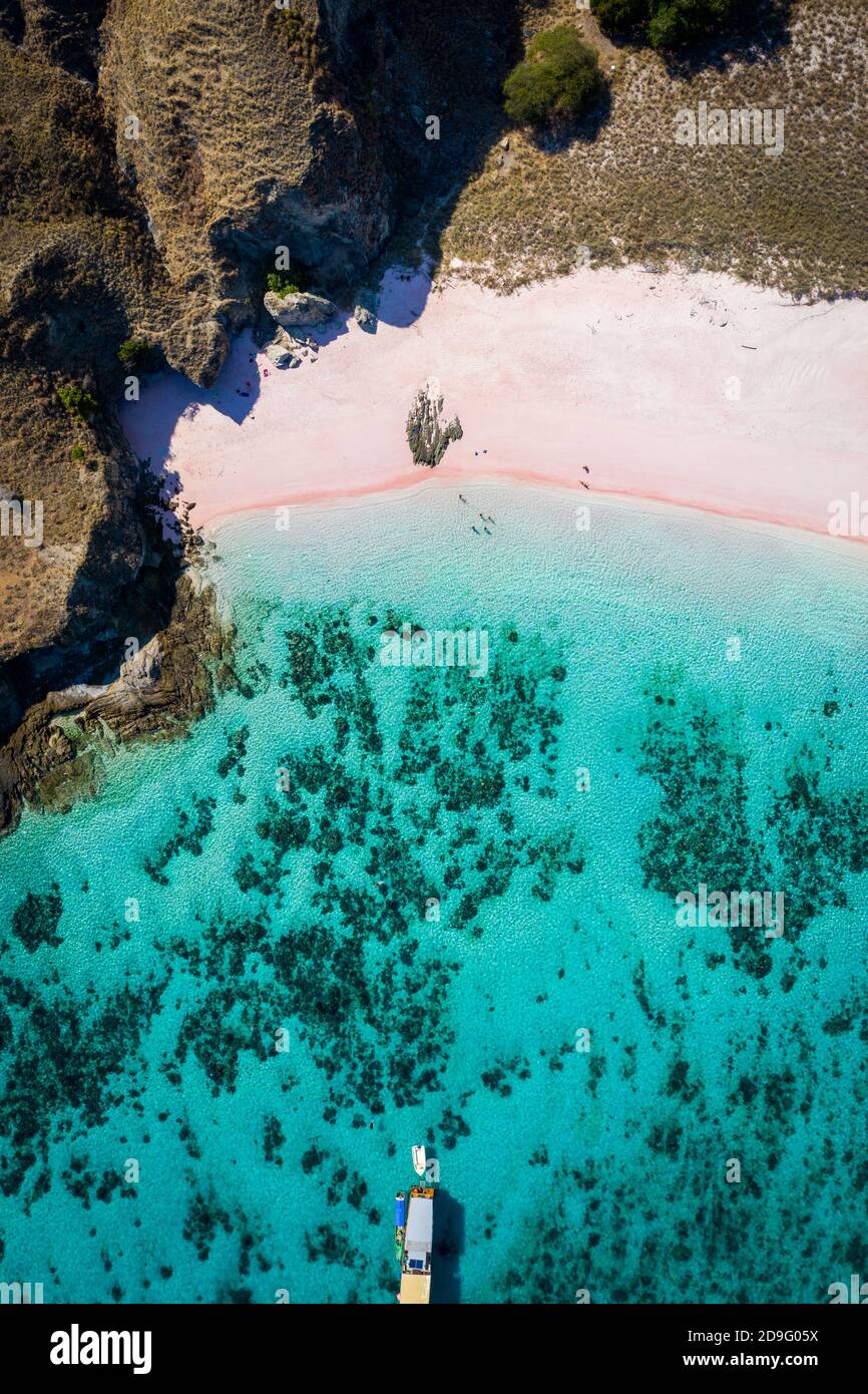 aerial view of pink beach in indonesia Stock Photo Alamy