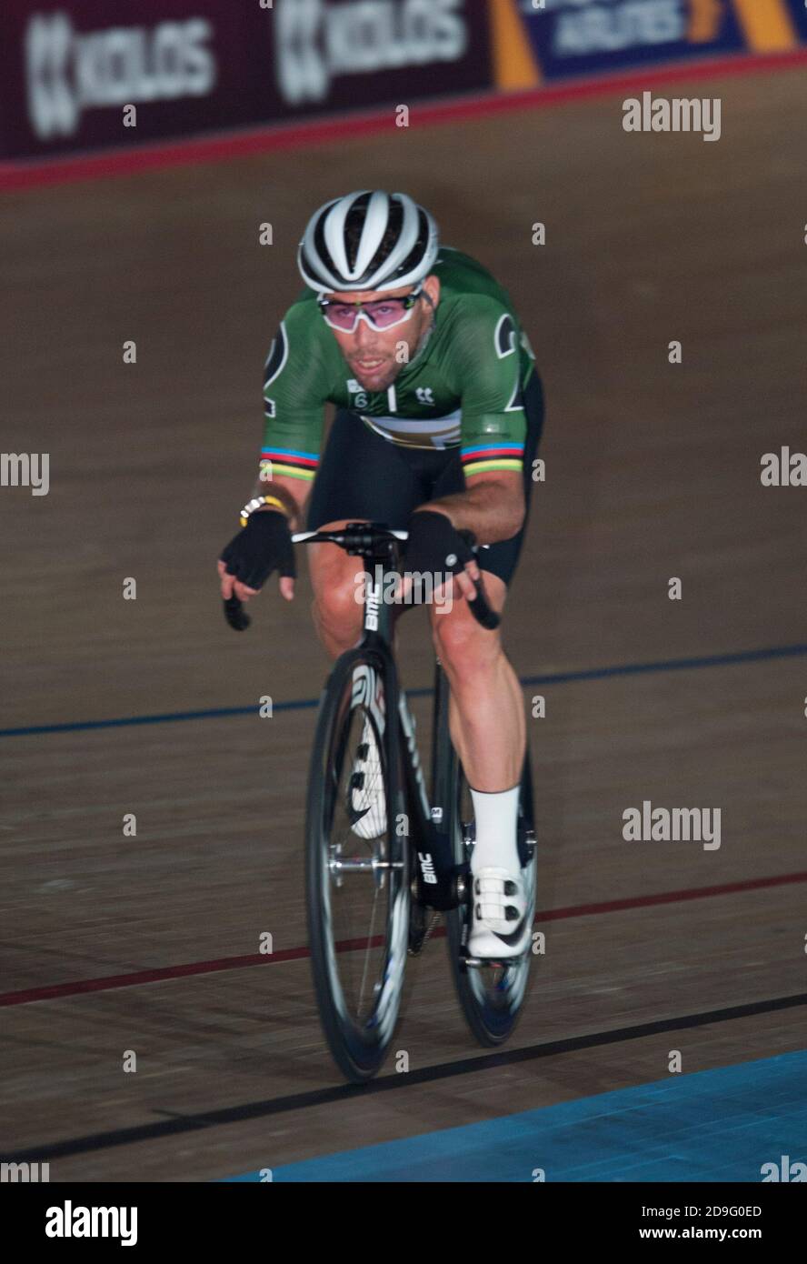 Mark Cavendish. Riders were taking part in the Six Day track championship at Lee Valley Velodrome, London Stock Photo
