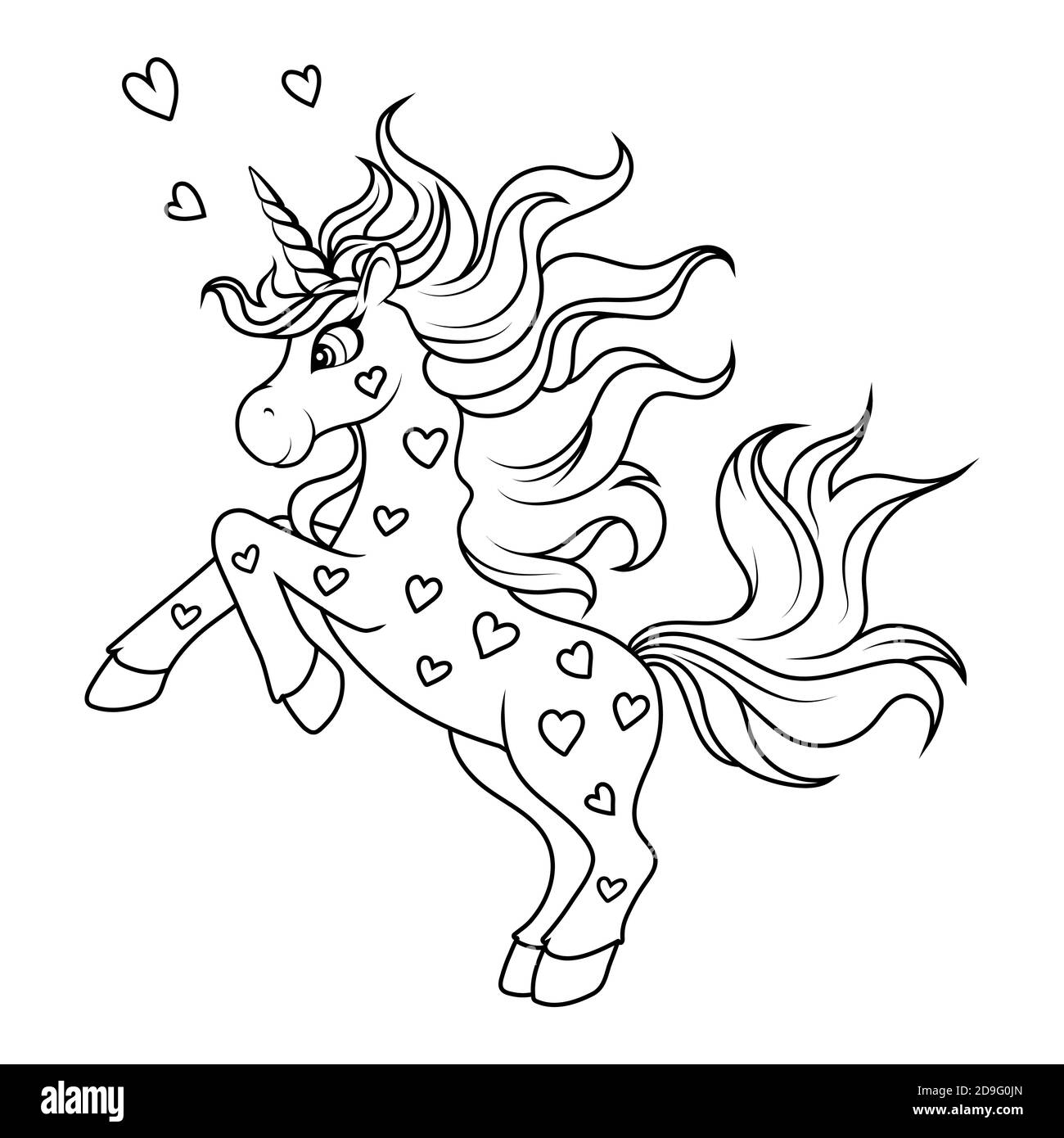 Cute magical unicorn with hearts. Coloring picture Stock Vector ...