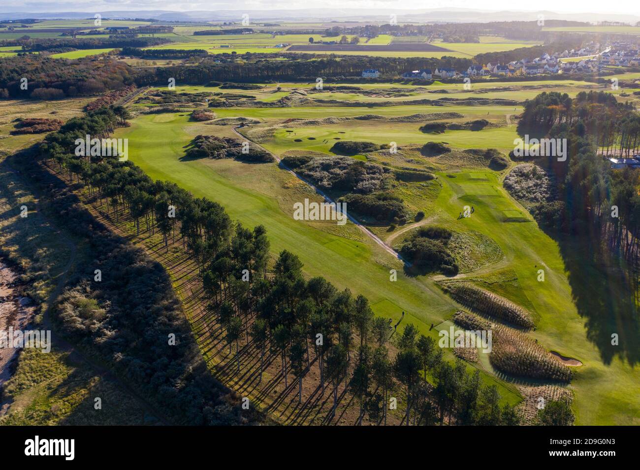 Aerial view of Fidra Links golf course at Archerfield Links golf club