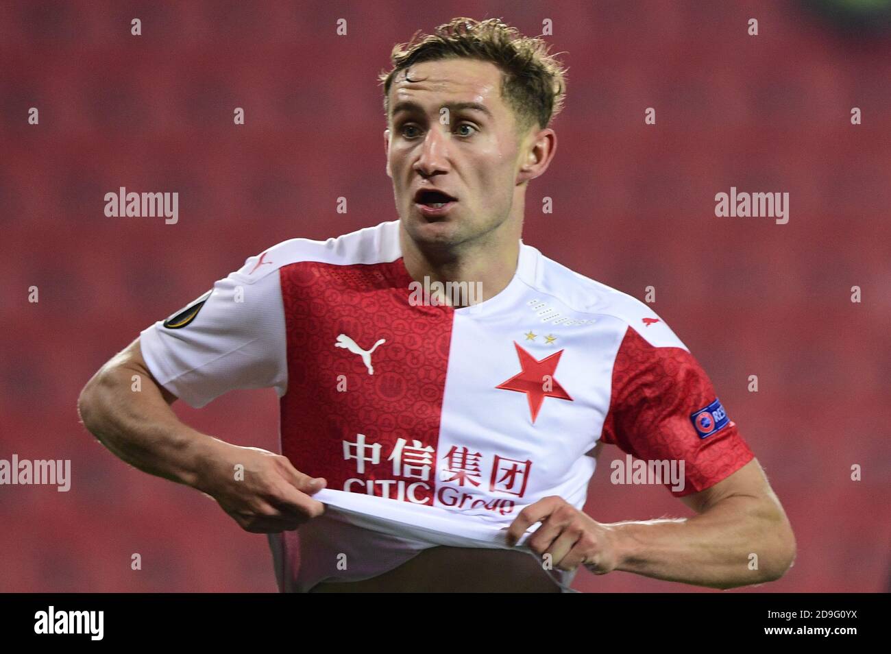 Nicolae Stanciu from Slavia Prague during the UEFA Champions League (Group  F) match between Slavia Prague and Borussia Dortmund in Prague.(Final  score; Slavia Prague 0:2 Borussia Dortmund Stock Photo - Alamy