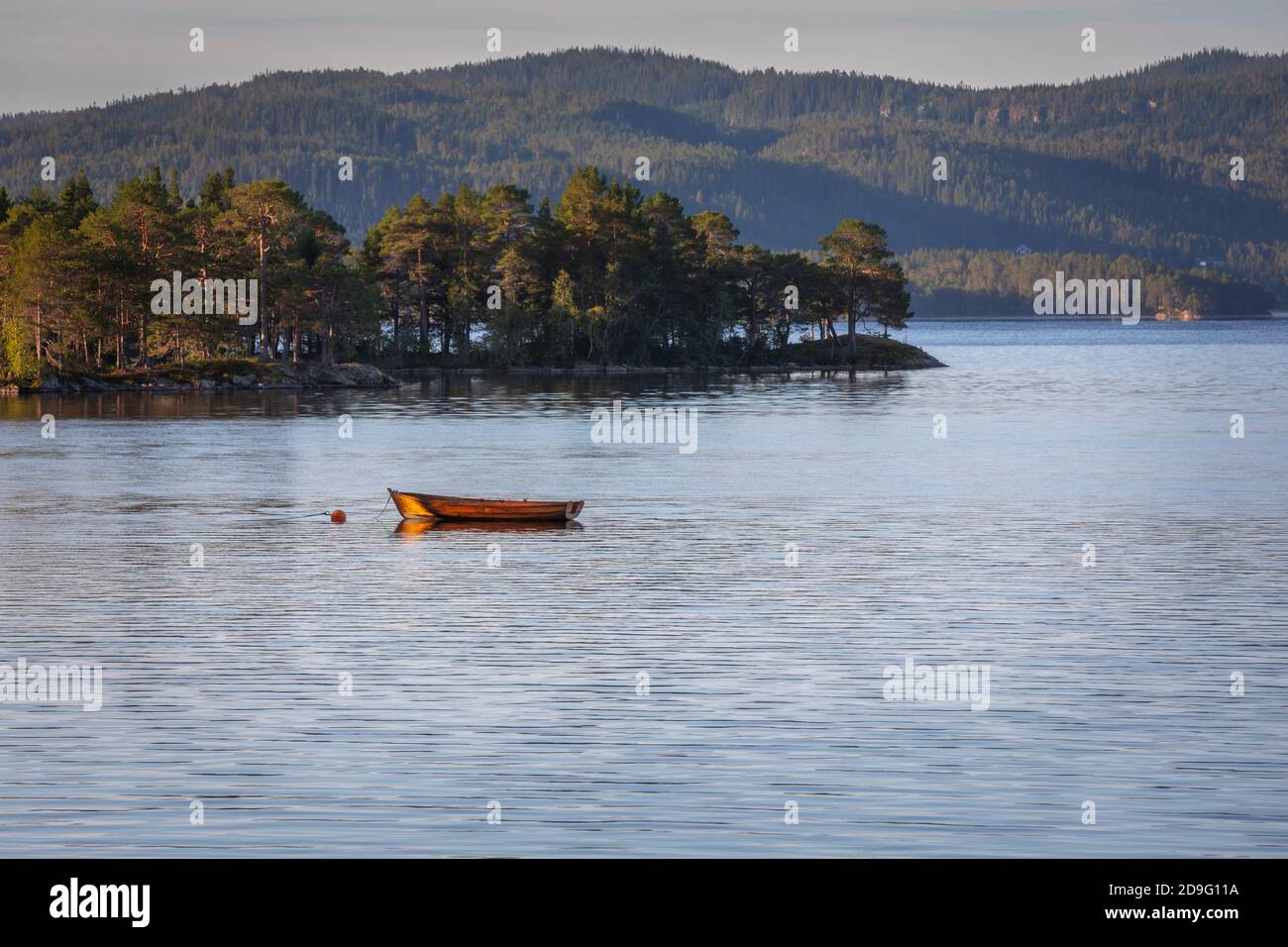 Small boat on Jonsvatnet lake  in Trøndelag county, Norway Stock Photo