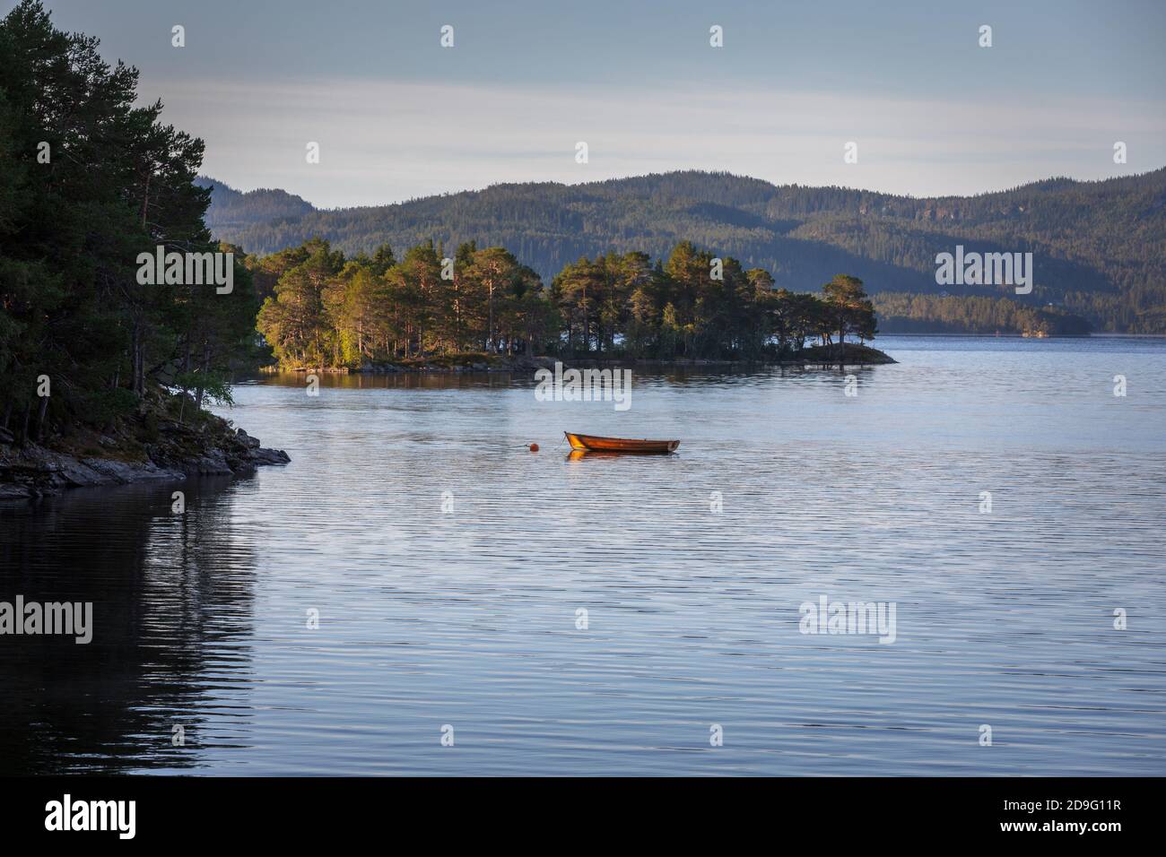 Small boat on Jonsvatnet lake  in Trøndelag county, Norway Stock Photo