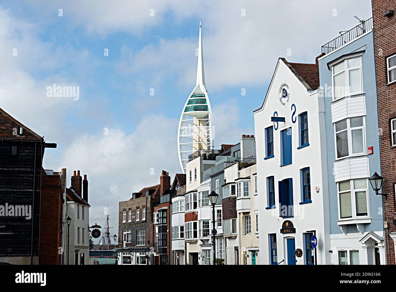 Old Portsmouth with the Spinnaker Tower behind, Portsmouth, England, UK Stock Photo
