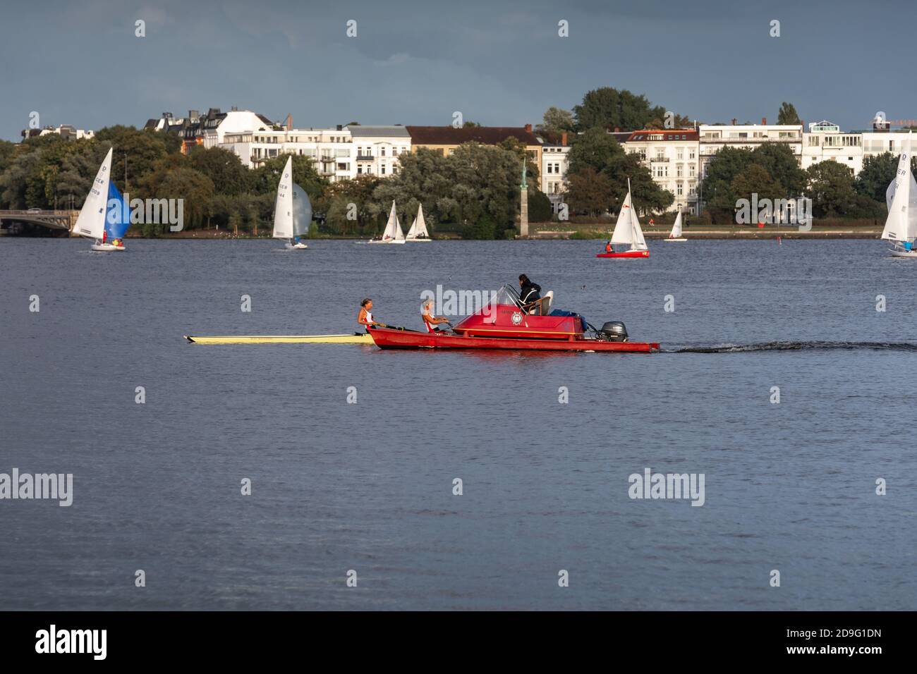 Kayak training on Aussen-Alster lake in Hamburg, Germany Stock Photo