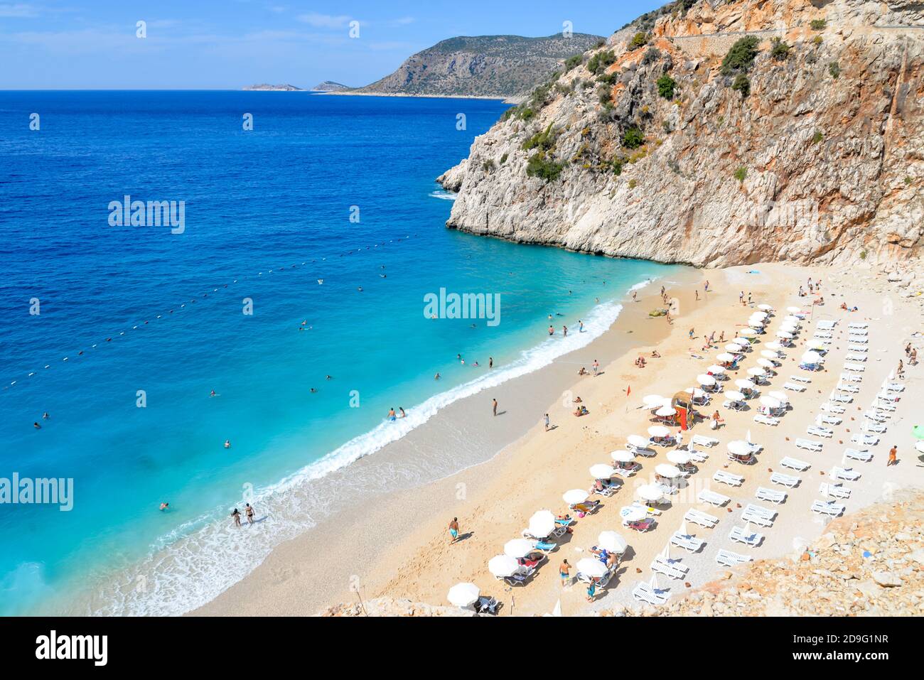 Antalya, Turkey. September, 2017 Kaputas Beach is located on breathtaking Kas Antalya right on the Mediterranean coastline of Turkiye. Tourists enjoyi Stock Photo