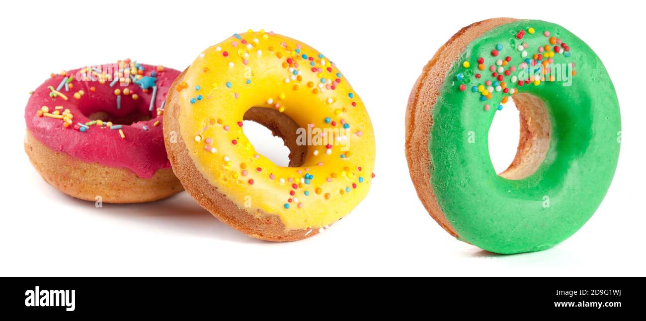 three glazed donut isolated on white background Stock Photo
