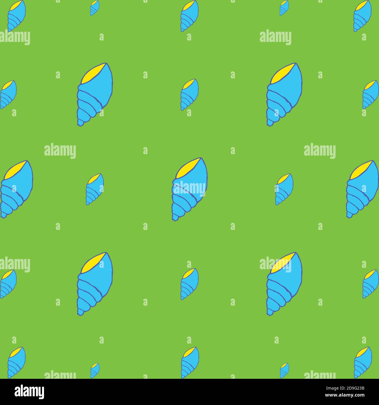 Seashell seamless pattern on the green background Stock Vector