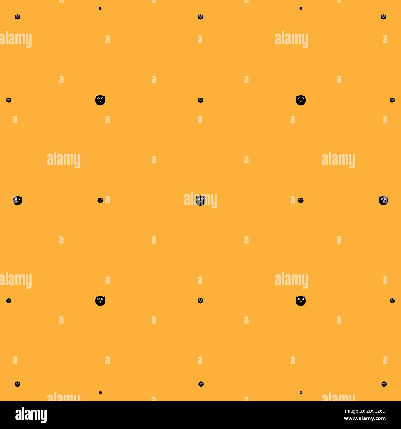 The black owl seamless pattern on the orange background Stock Vector