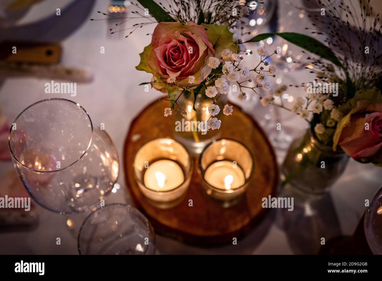 candlelight dinner table decoration Stock Photo