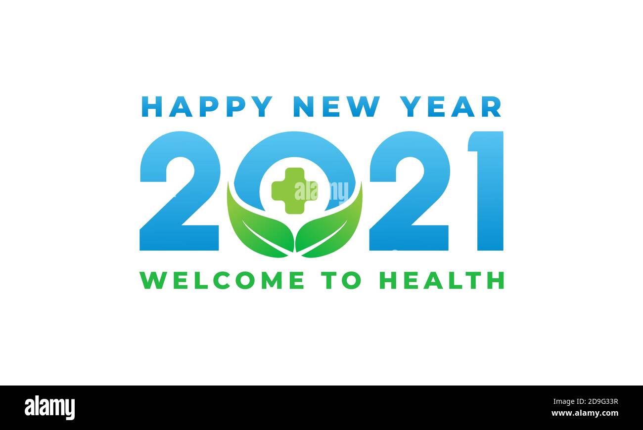 happy new year 2021 with health leaf design vector illustration Stock