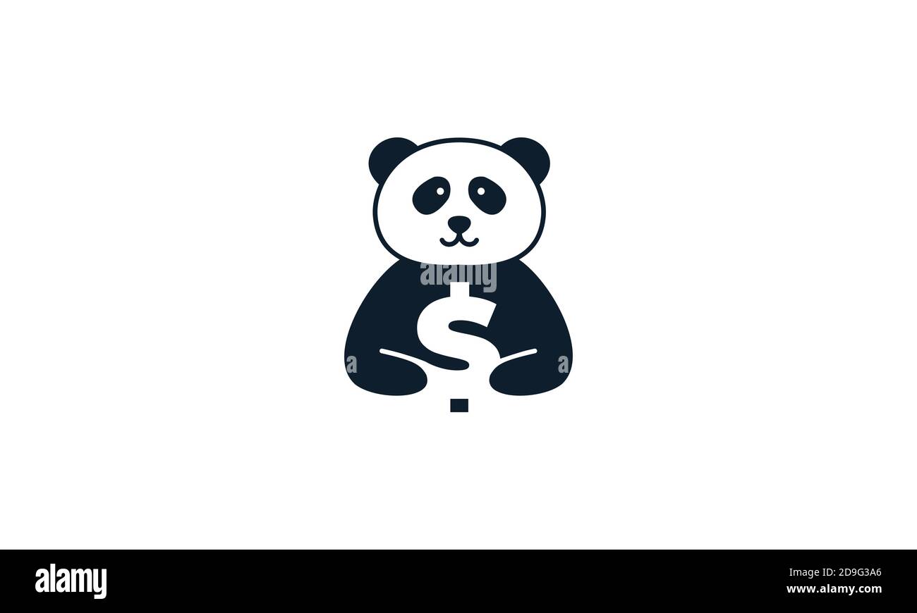 animal panda happy cute  with money logo vector icon design Stock Vector