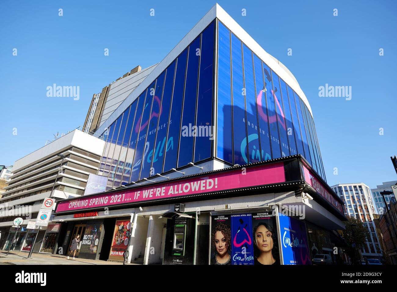 London, UK. - 4 Nov 2020: The exterior of the Gillian Lynne Theatre in Covent Garden advertising Andrew Lloyd Webber’s new musical Cinderella, whose premiere has been delayed until Spring 2021. Stock Photo