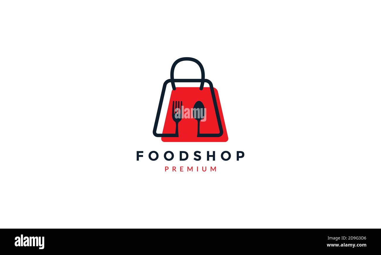 shopping bag fork spoon food restaurant abstract line logo vector icon