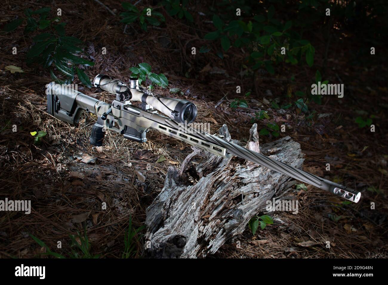 Camouflaged Hunter In Jungle Like Area With Sniper Rifle , He Must Blend  Into Surrounding To Not Be Detected Stock Photo, Picture and Royalty Free  Image. Image 67250301.