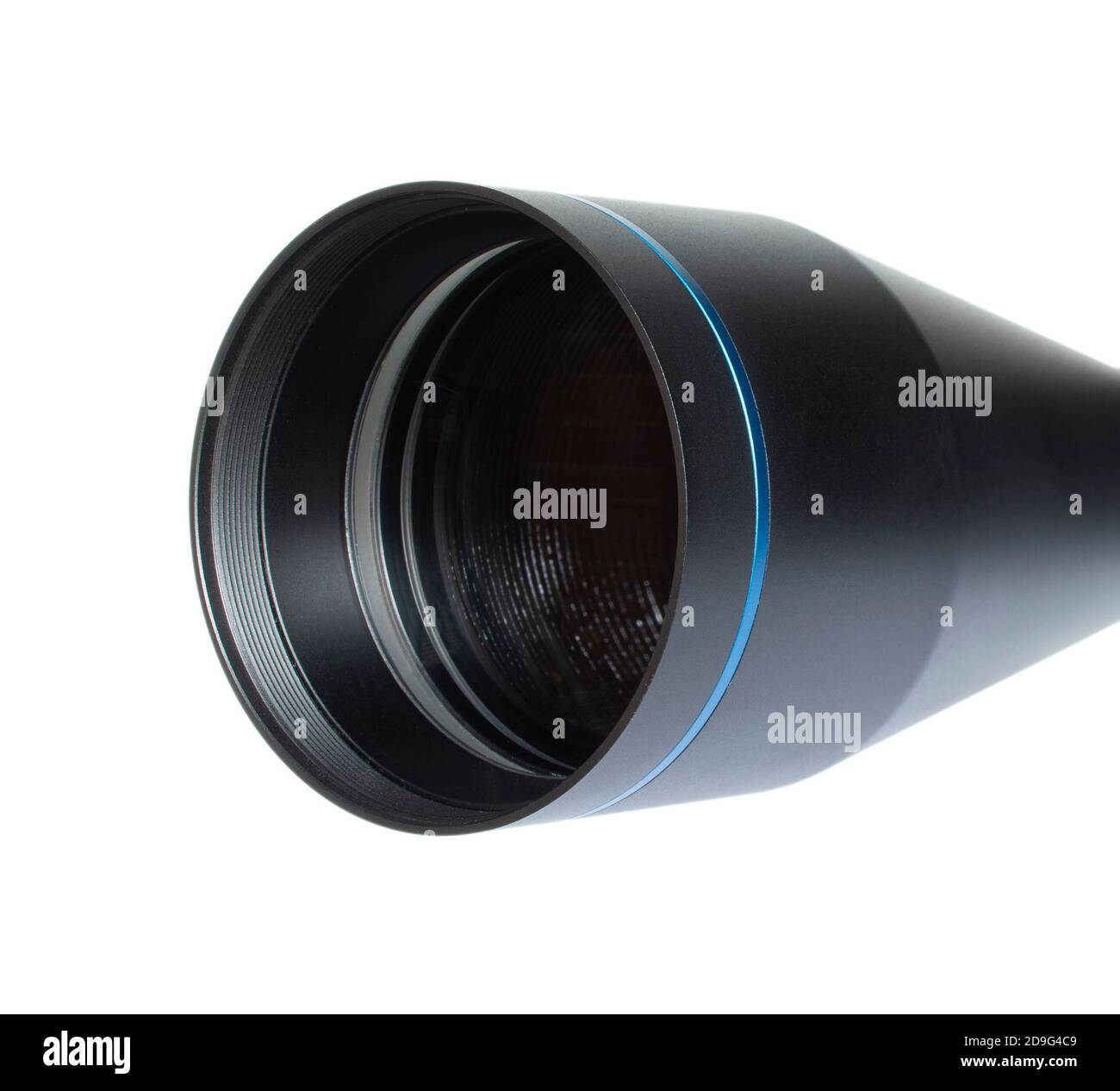 Large objective lens on a rifle scope isolated on white Stock Photo Alamy