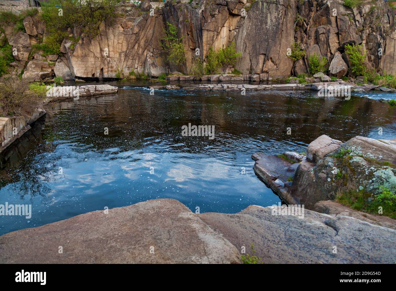 Boguslavsky granite canyon, Ukraine. Rapid flow of the Ros river near ...