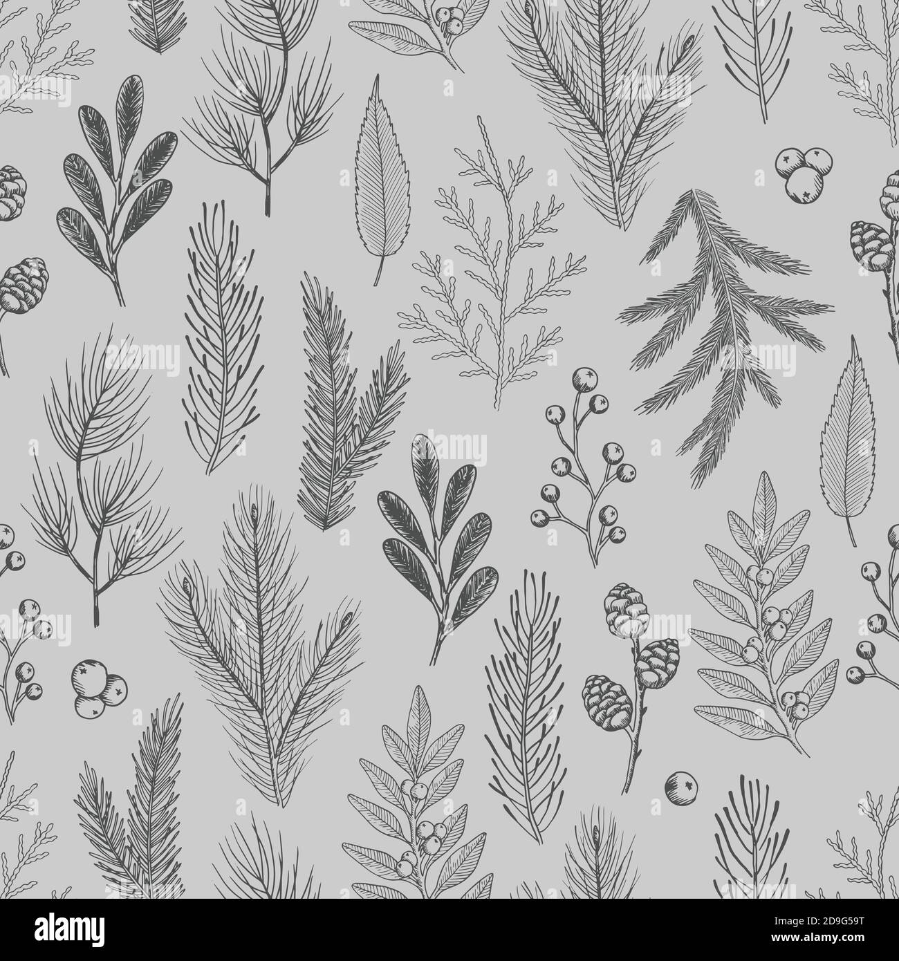 Xmas Seamless pattern with Christmas Tree Decorations, Pine Branches ...