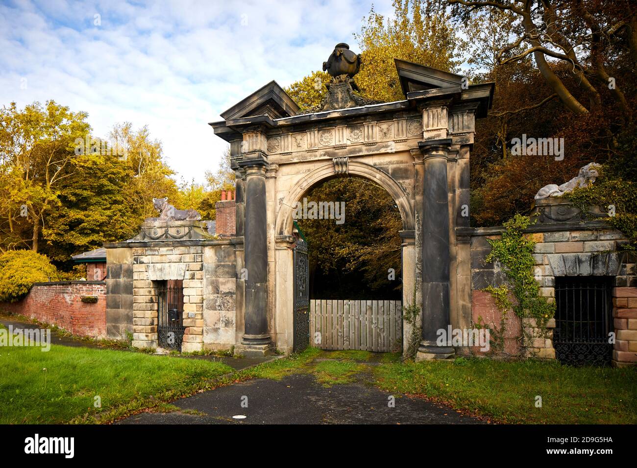Formby Merseyside, England.  Gate at Lion Lodge, Ince Blundell Hall Stock Photo