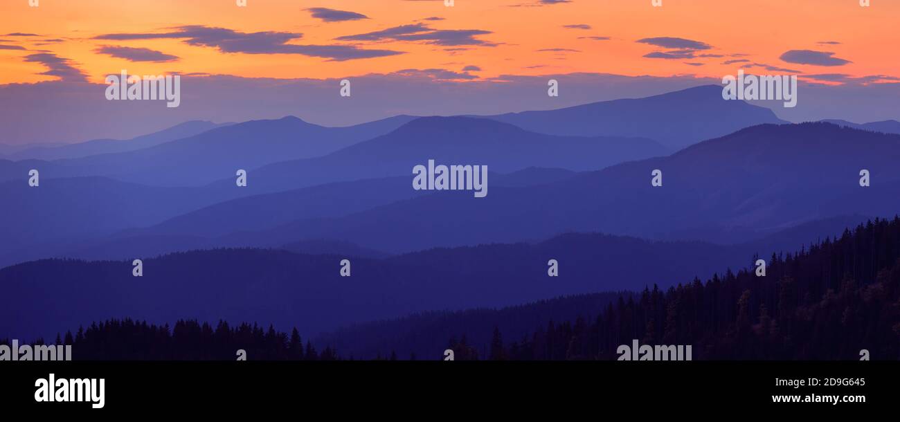 Evening panorama from the mountain ranges Stock Photo - Alamy