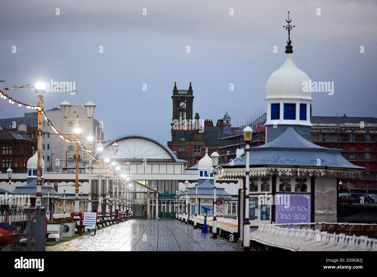 Blackpool North pier on a wet Autumn evening Stock Photo