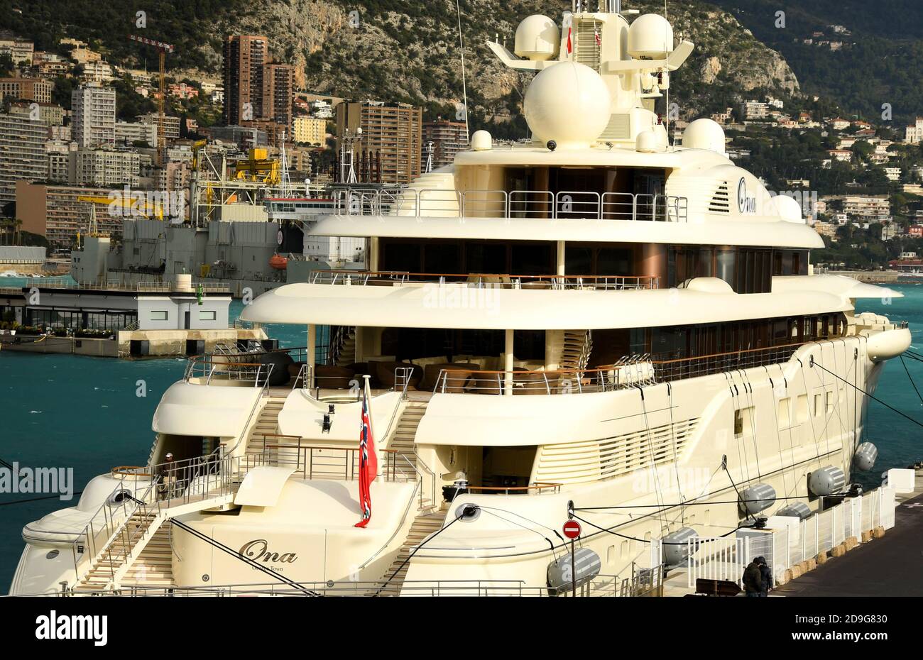 Monaco, Europe - January 2018: Scenic view of the luxury yacht “Ona” berthed in the harbour Stock Photo