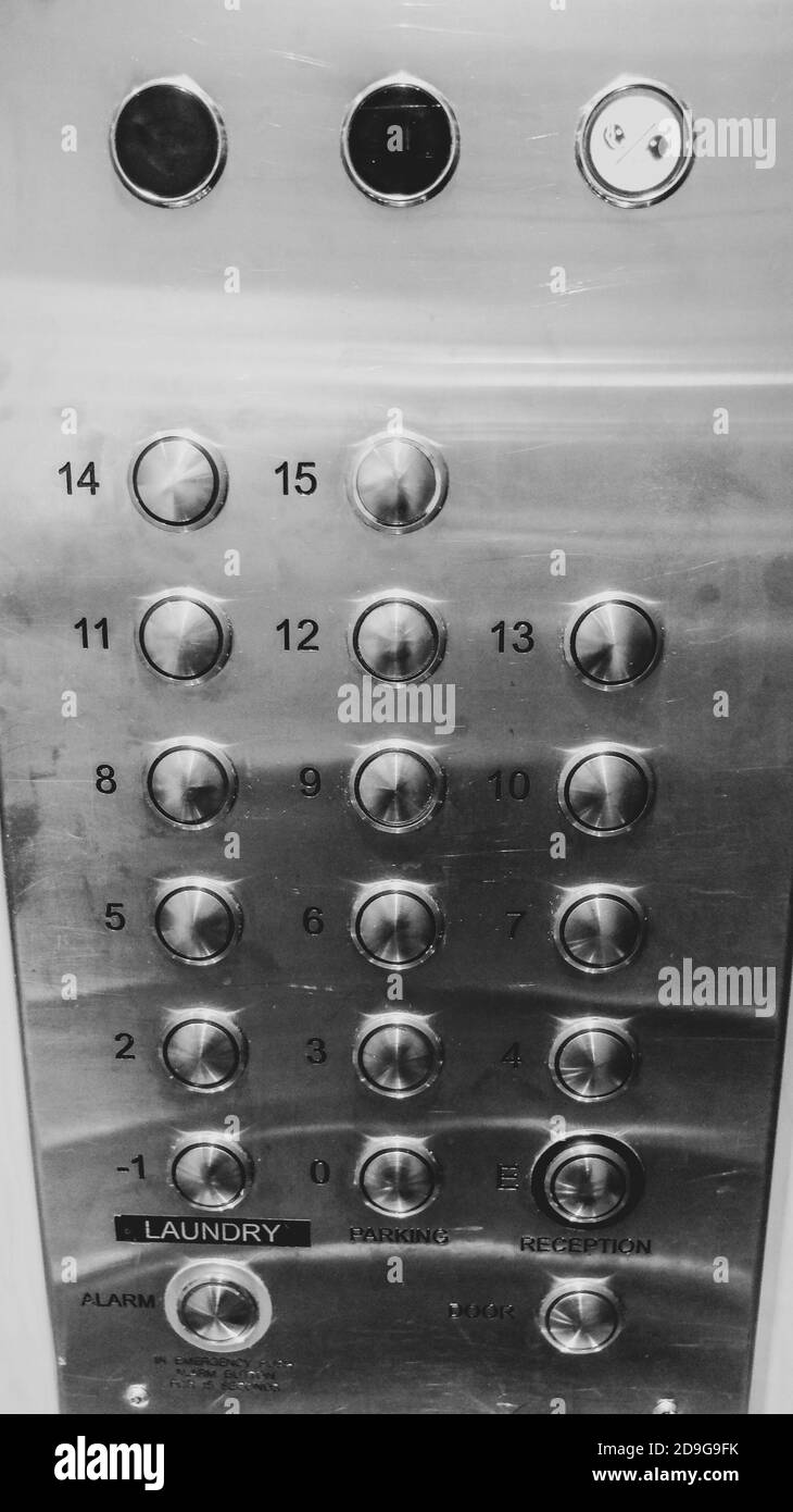 Buttons with floors numbers in an elevator / lift Stock Photo