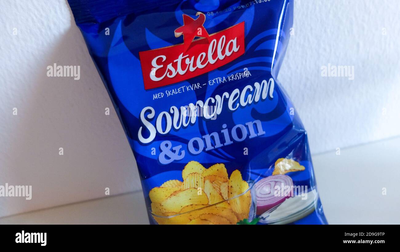 Estrella Sour Cream & Onions Swedish potato chips Stock Photo Alamy