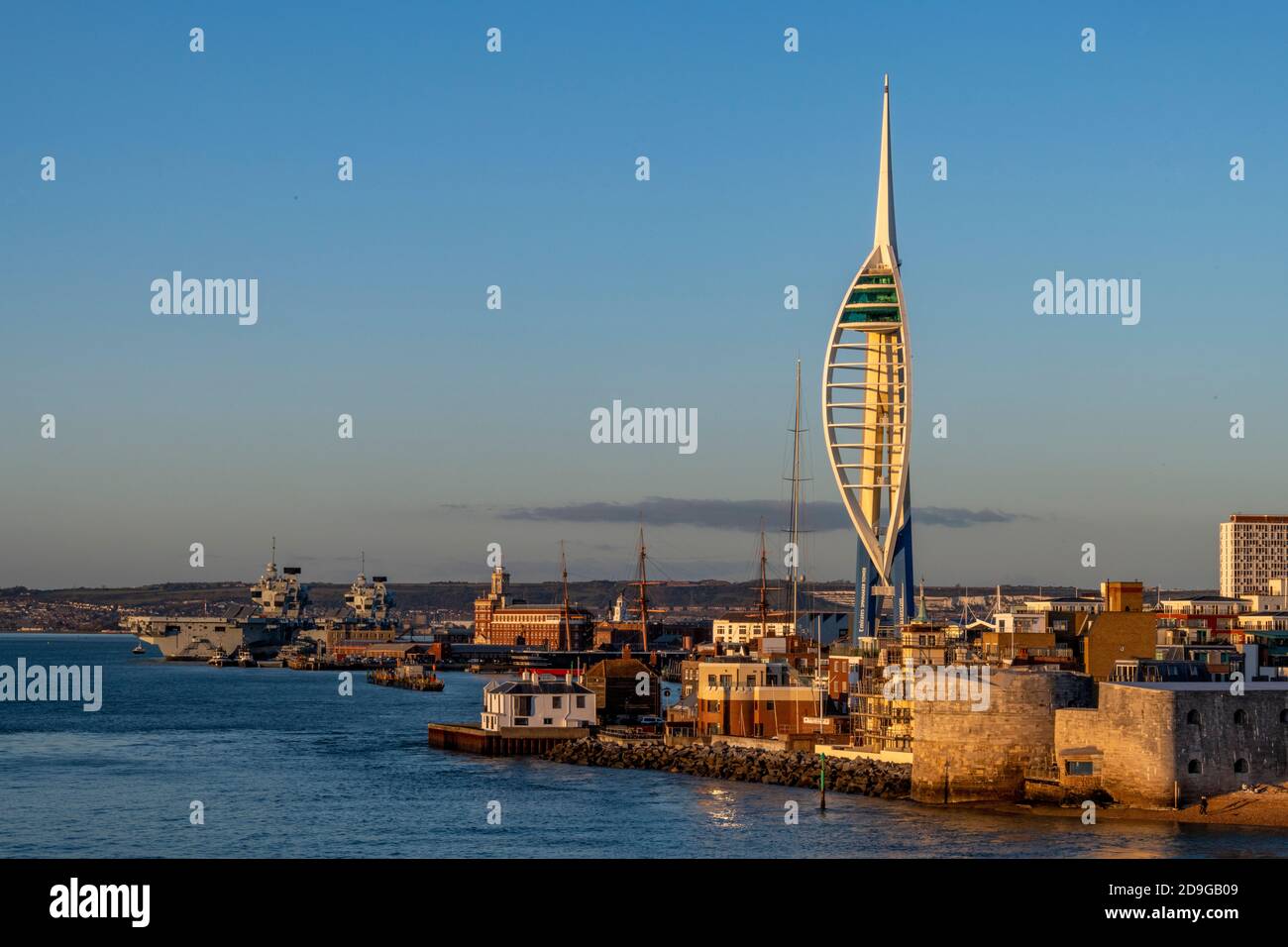 the entrance to the historic dockyard harbour at portsmouth on the south coast of the uk on the solent. Stock Photo
