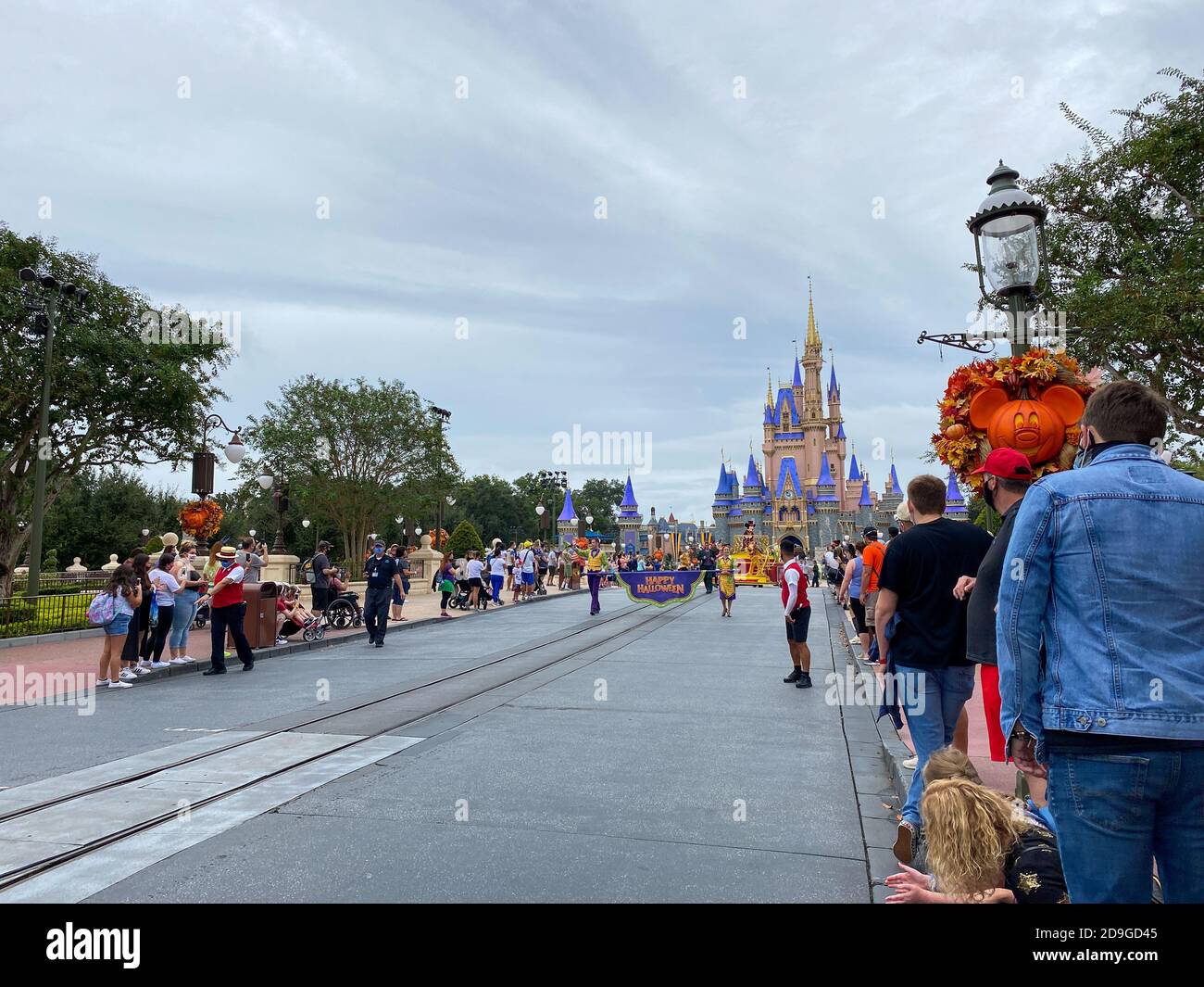 Orlando,FL/USA-10/21/20: People walking up to Cinderella's Castle in the Magic Kingdom at  Walt Disney World Resorts in Orlando, FL. Stock Photo