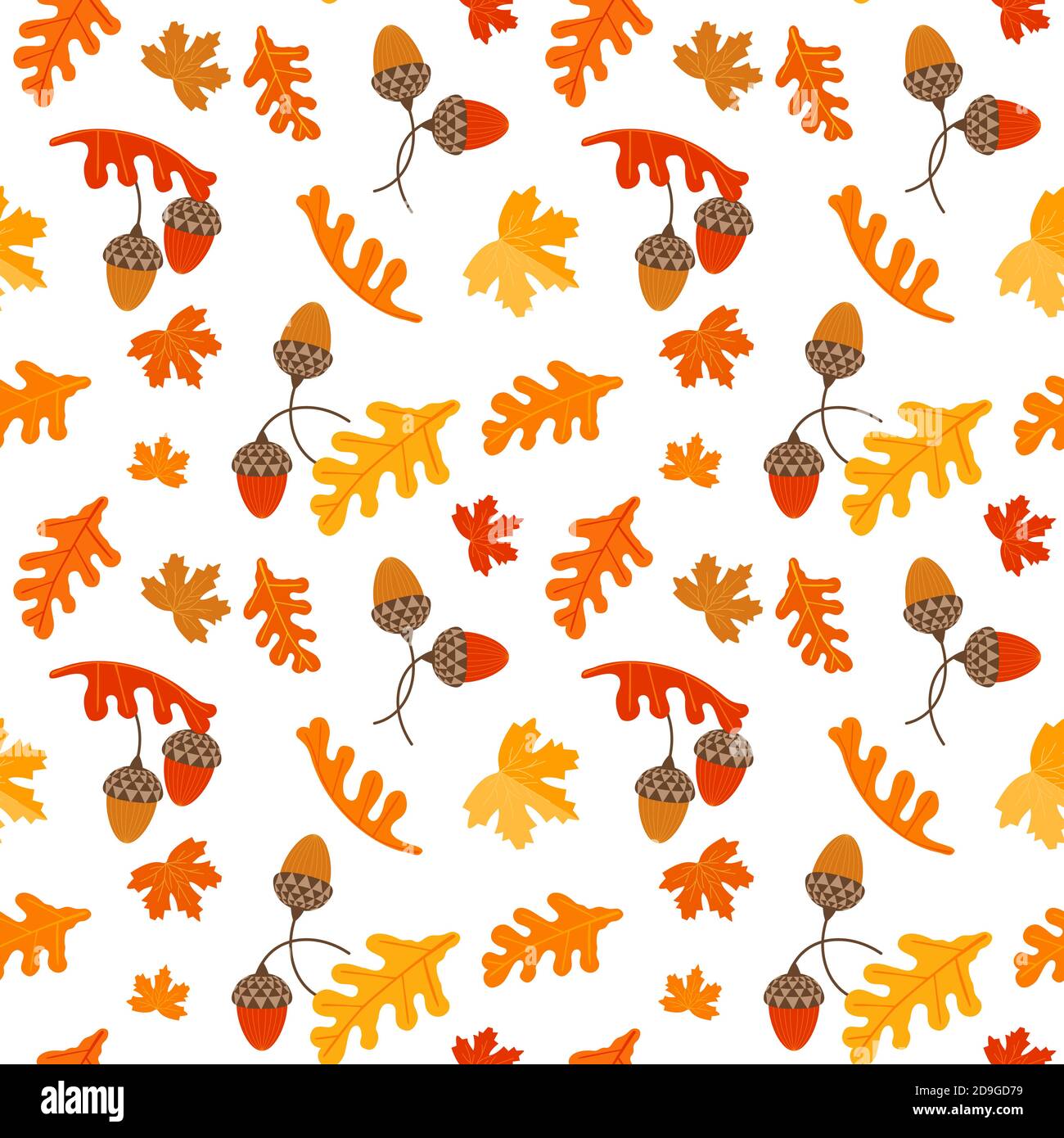 Fall maple and oak leaves acorns seamless pattern Stock Vector