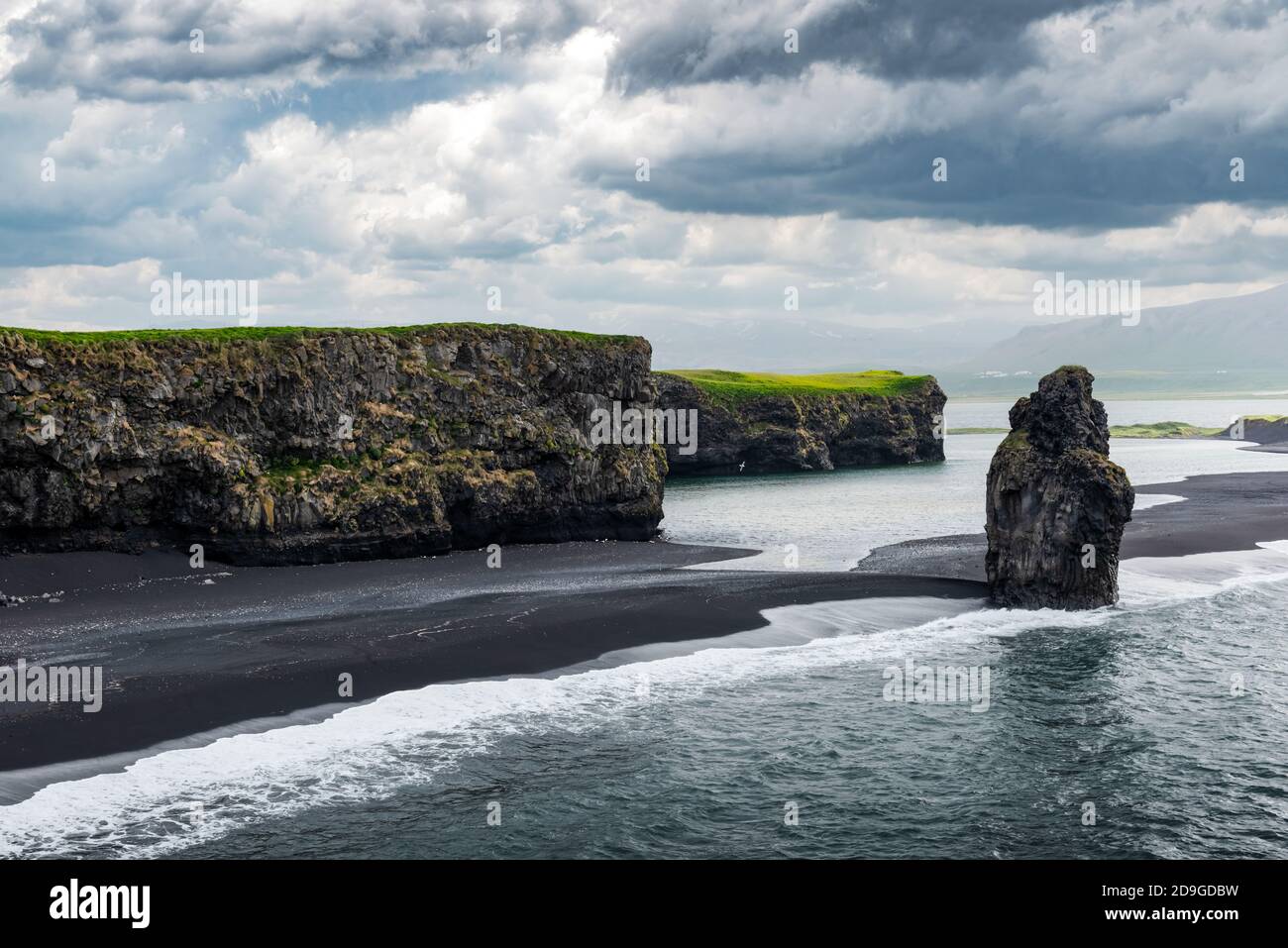 Incredible view of the Black beach and troll toes. Reynisdrangar, Vik, Iceland Stock Photo