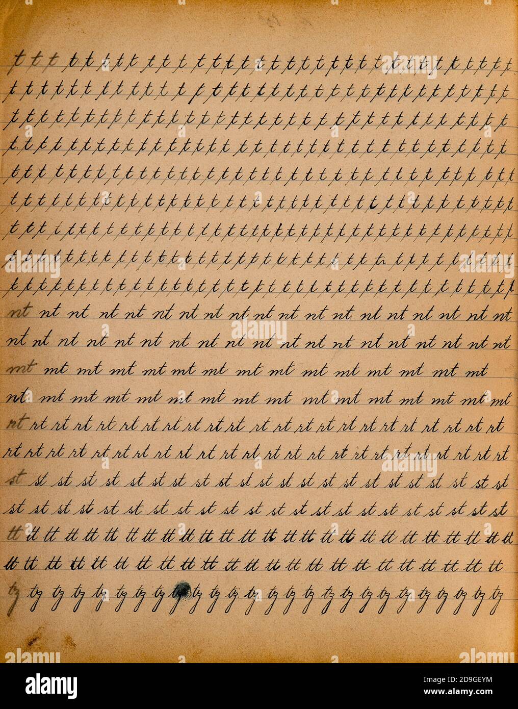 Calligraphic exercise book page. Old paper background texture Stock Photo