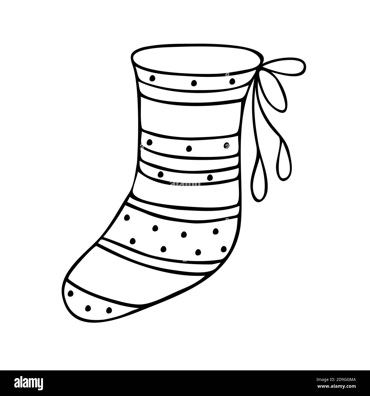 Christmas stocking simple hand drawn in doodle style vector outline ...