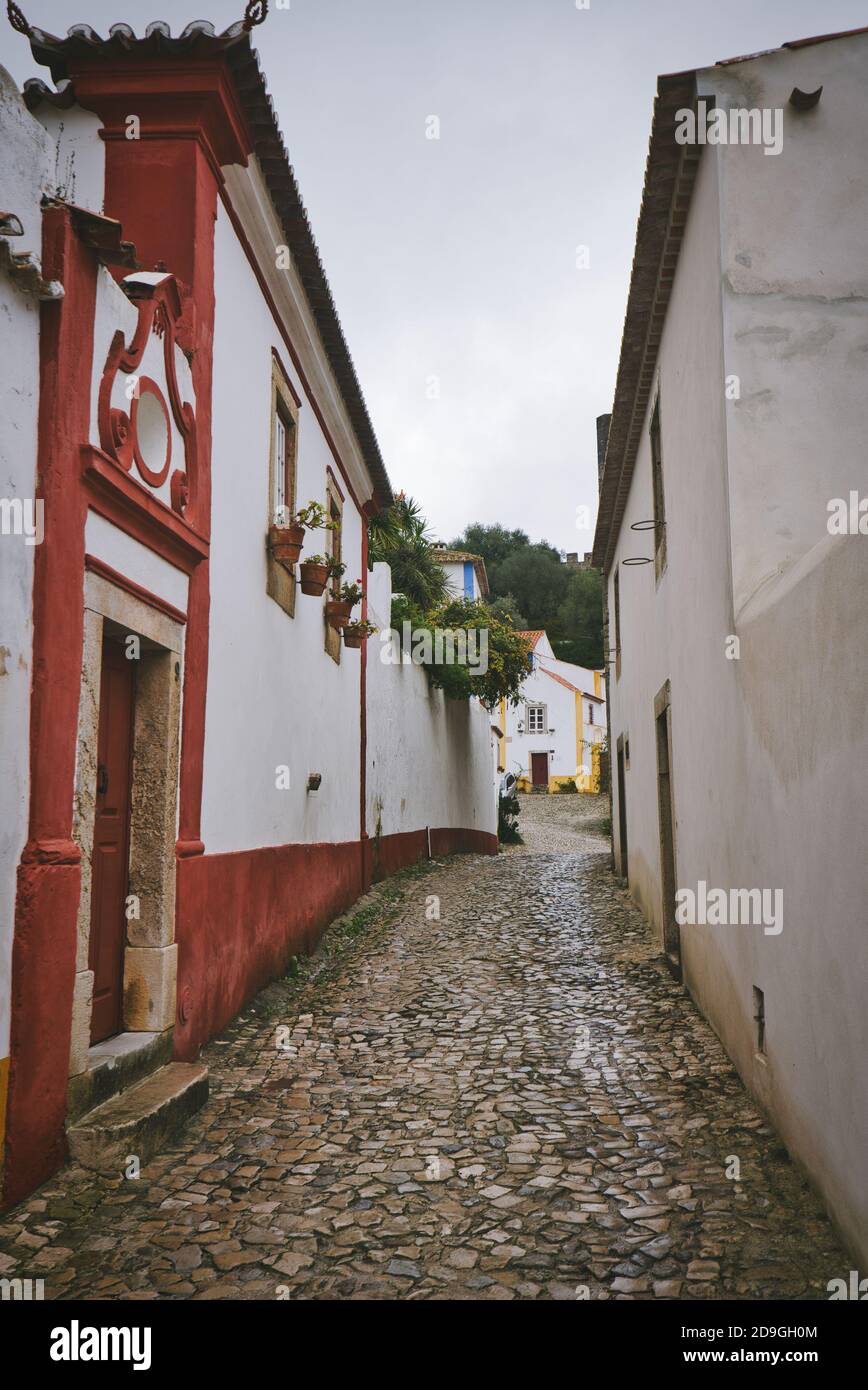 Photo of the Streets Of Obidos Portugal with no people Stock Photo