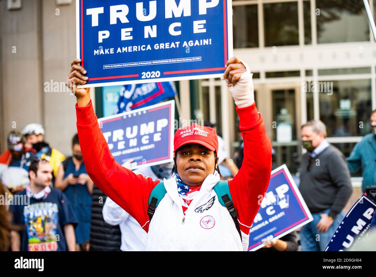 Philadelphia, USA. 5th November, 2020. A pro-Trump protester at the Philadelphia Convention Center. Two days after the Presidential election, Donald Trump sued several states to stop counting legally cast ballots in States that lean towards Joe Biden. Credit: Chris Baker Evens. Stock Photo