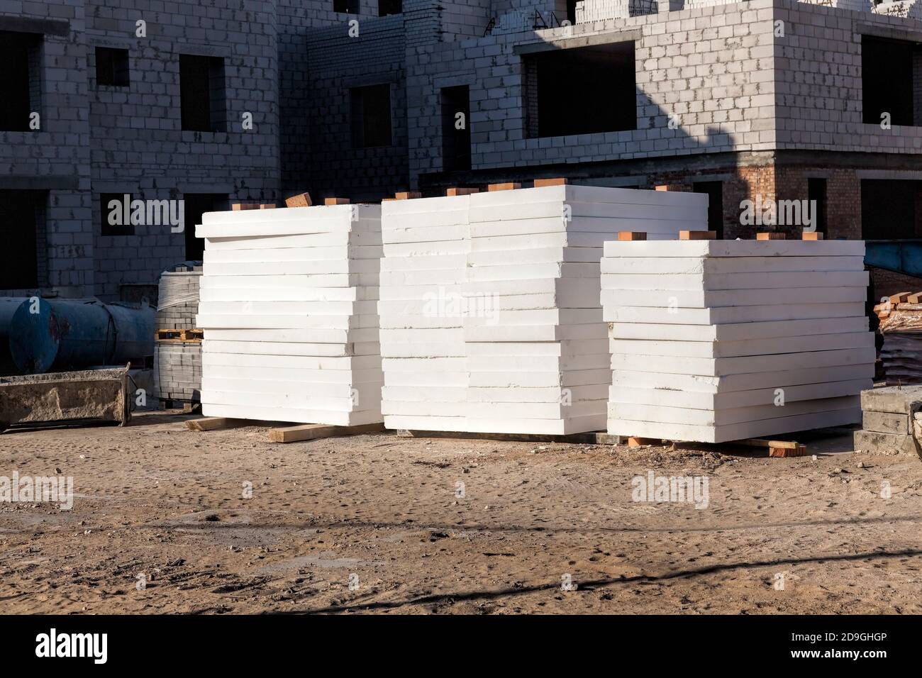 construction site with new readytouse slabs for house insulation