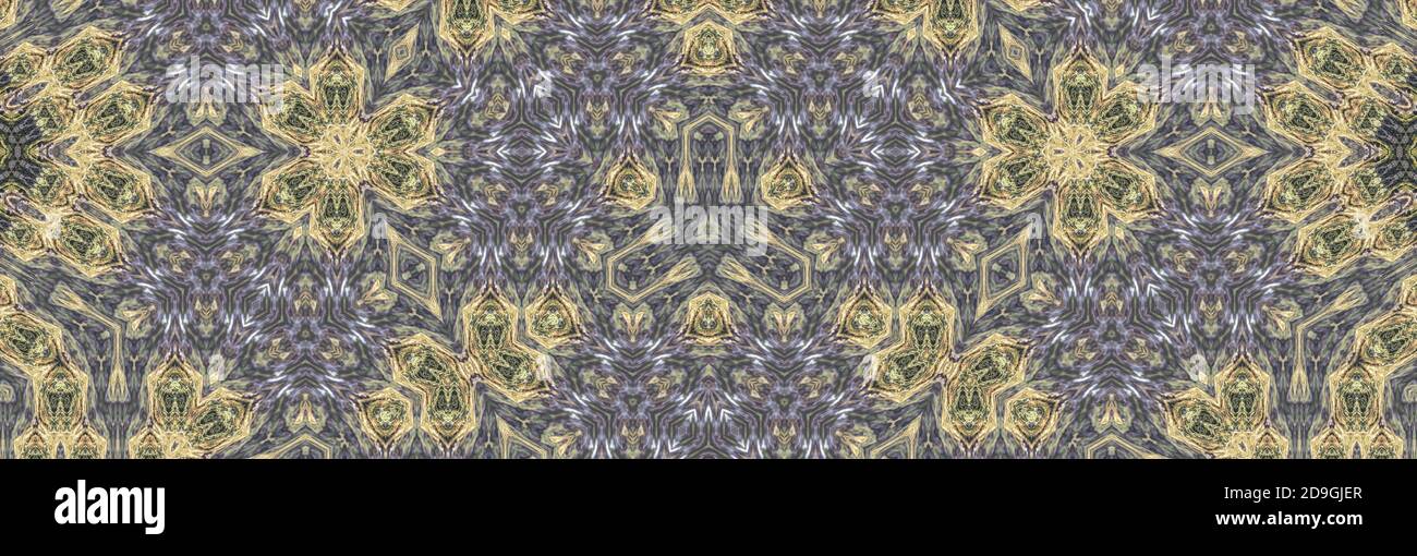 Trippy and creative wide illustration of colorful kaleidoscope patterns