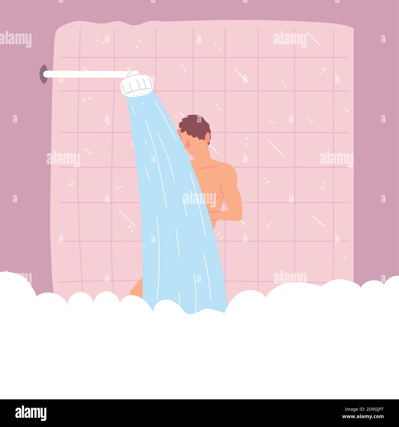 man taking bath in shower with bubbles vector illustration vector