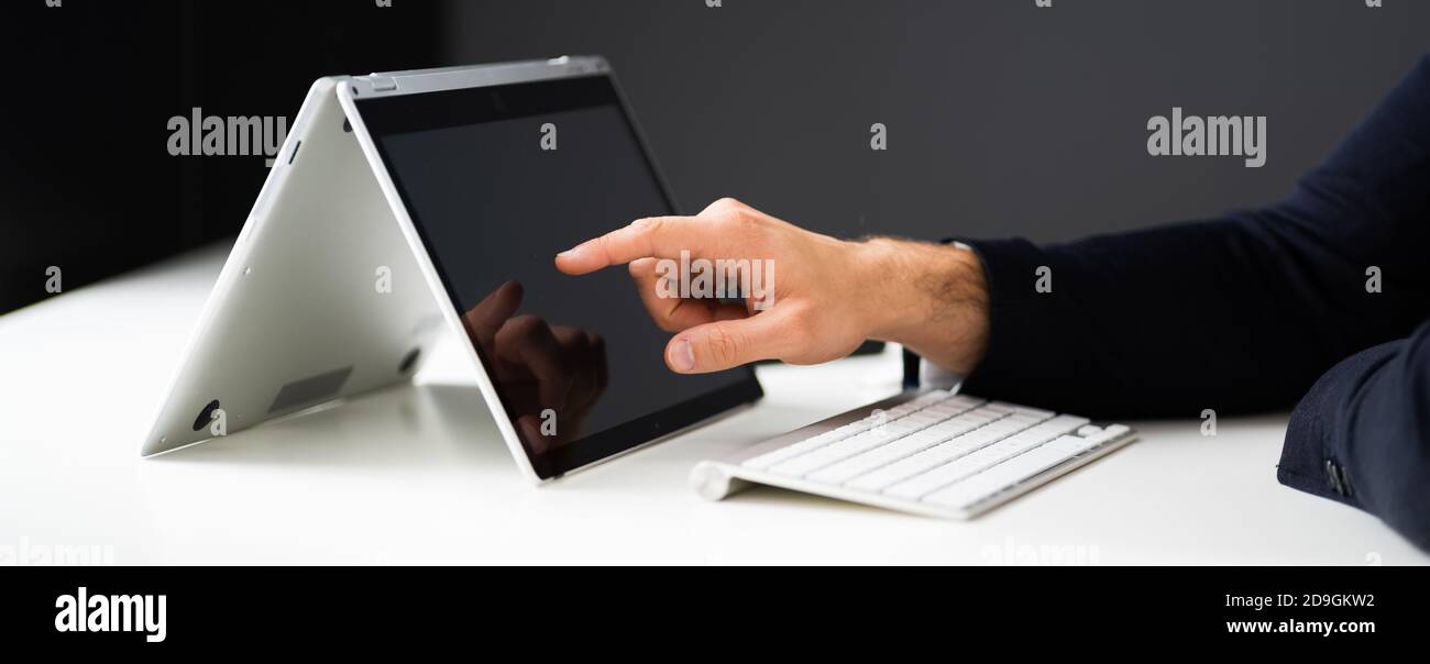 Electronic E Tablet. Businessman Digital Using Laptop Stock Photo