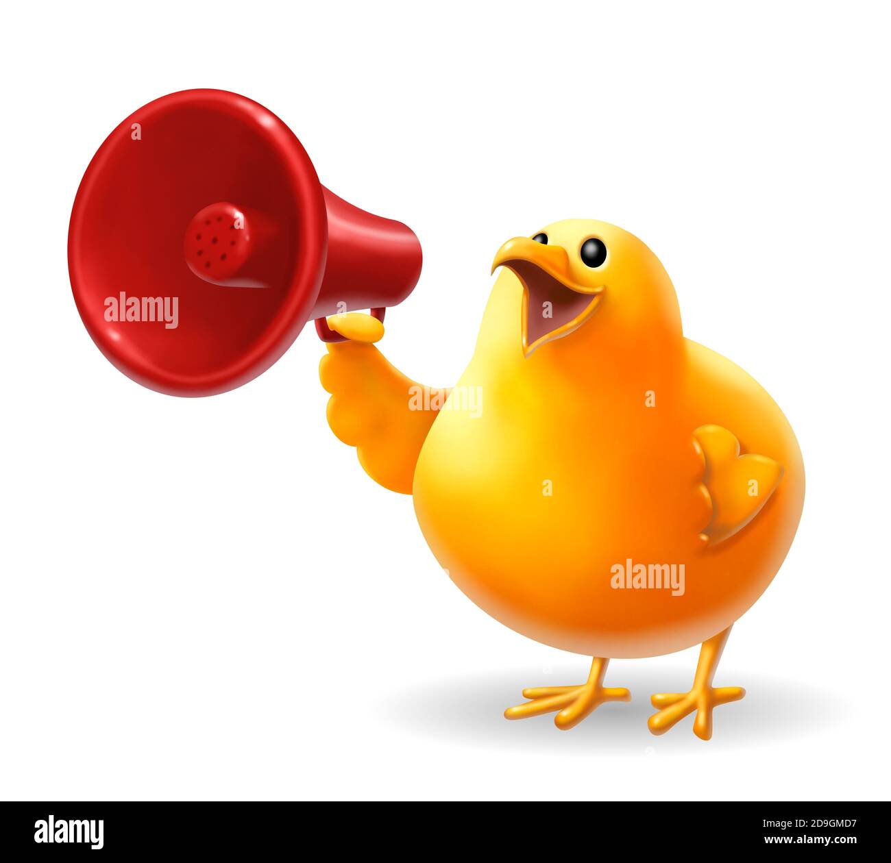 A bird broadcasts to us the news of the misfortune . Funny animals . 3D illustration Stock Photo