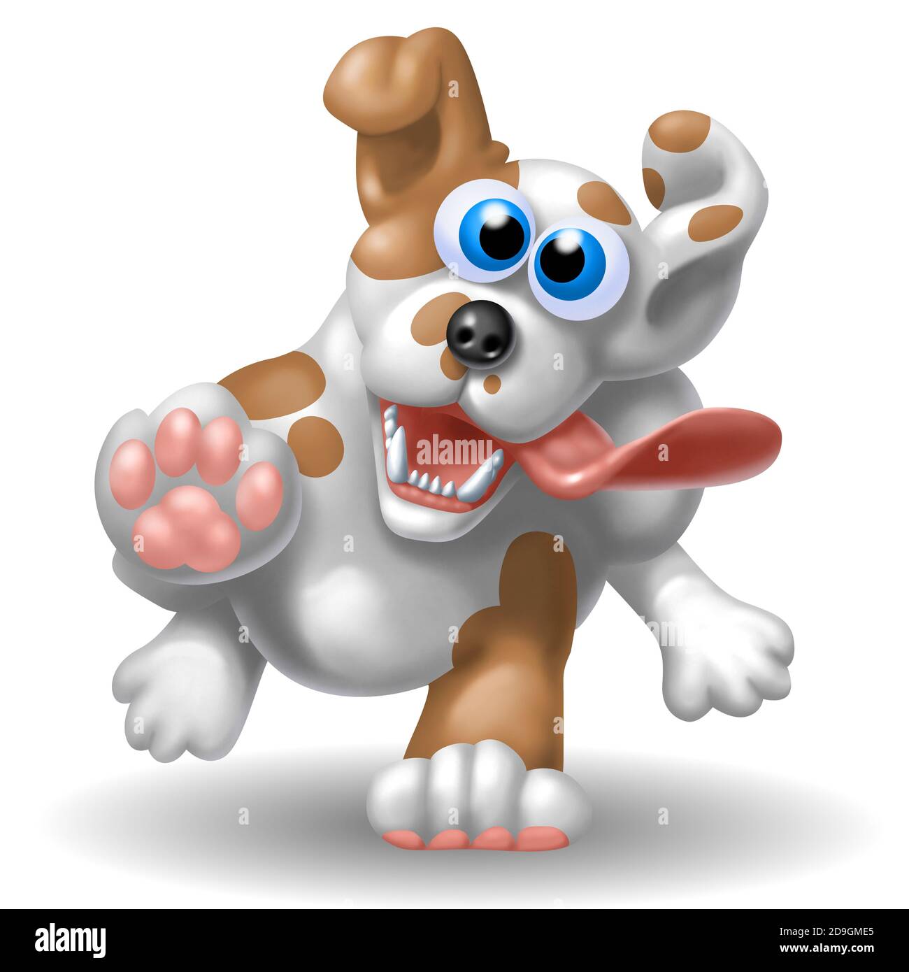 A dog running anxiously . Funny animals . 3D illustration Stock Photo