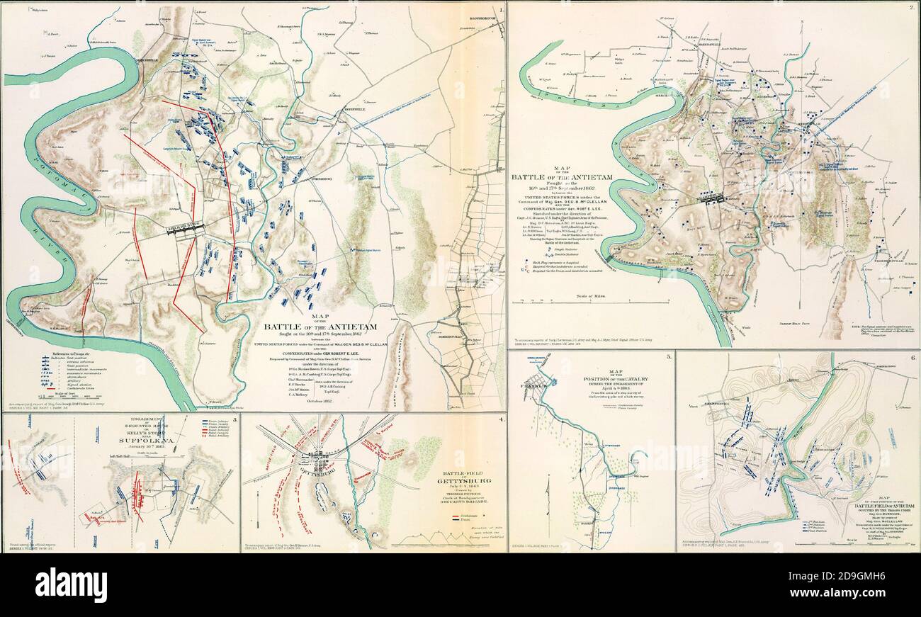 Maps of the battlefield of Antietam - Maps Of The Battlefield Of Antietam 1862 From Atlas To Accompany The Official Records Of The Union Confederate Armies 1861 1865 2D9GMH6 