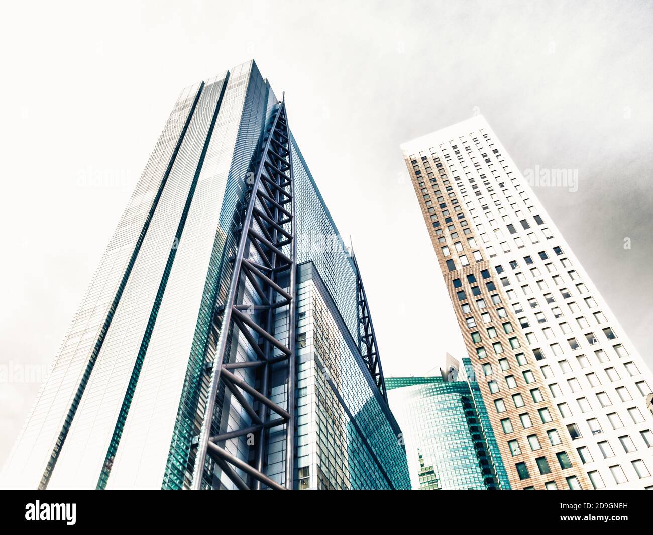 Low angle shot of office buildings with modern architecture Stock Photo